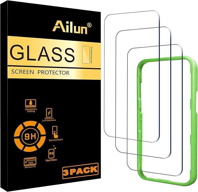 Ailun 3 Pack Screen Protector for iPhone 16 Pro [6.3 inch] with Installation Frame, Tempered Glass, Sensor Protection, Dynamic Island Compatible, Case Friendly