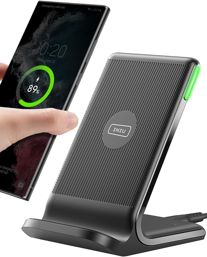 INIU Wireless Charger, 15W Fast Qi-Certified Wireless Charging Station with Sleep