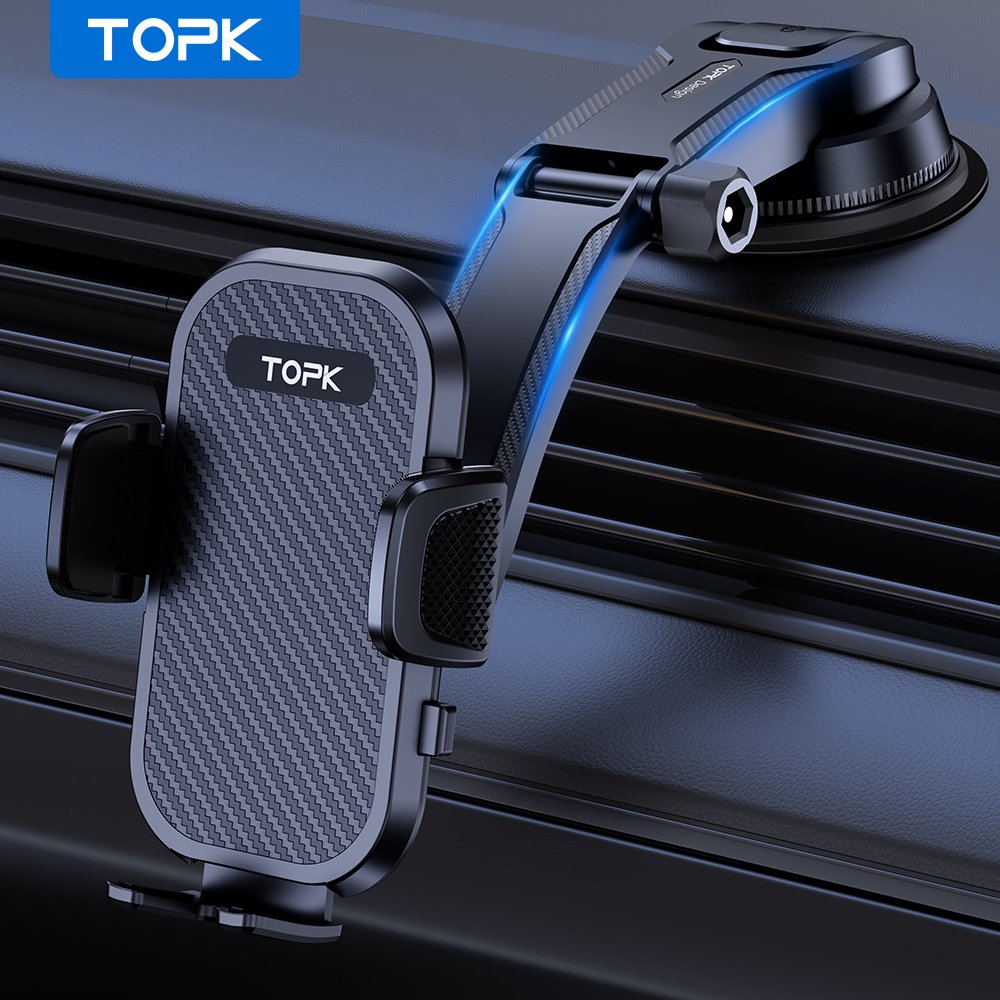 TOPK Car Phone Holder for Dashboard Windshield [Newest & Strongest Suction] Car Phone Mount Compatible with All Smartphones